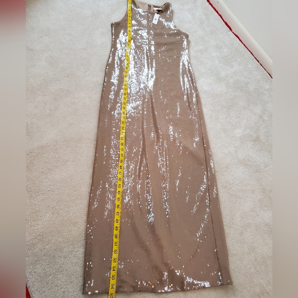 Banana Republic Beige Sequin Dress Stretch Maxi Dress Sz M Column Sexy Cocktail - Picture 7 of 12